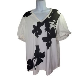 Chico's White Tee with Black Floral Print